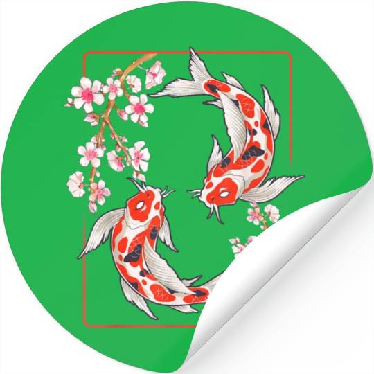 Japanese Koi Carp Fish Cherry Blossom Stickers
