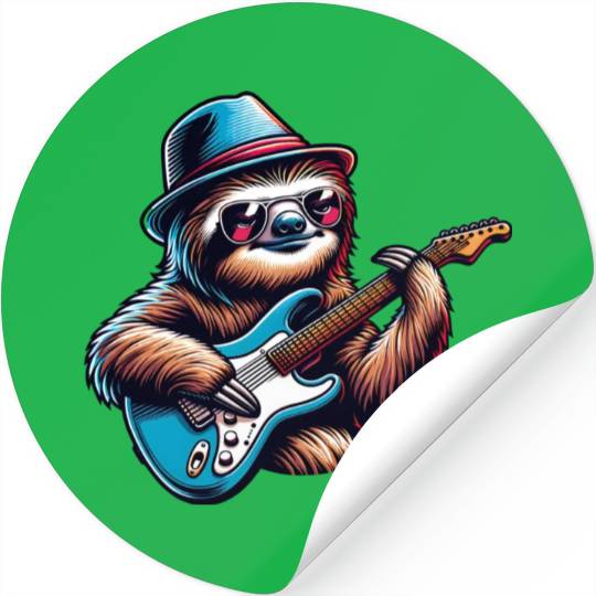 Cool Sloth E-Guitar Player Design Stickers