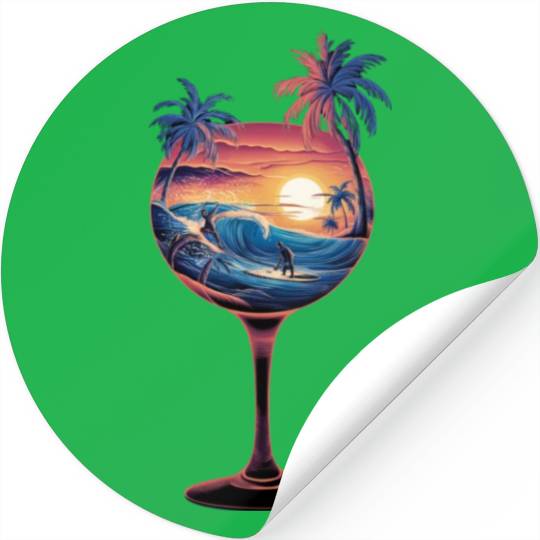 Tropical Sunset Surf - Wine Glass Escape Stickers