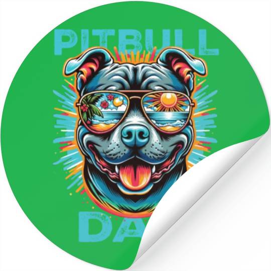 PITBULL DAD with summer sunglasses Stickers
