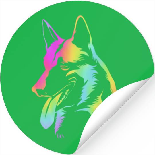 Colorful Pop Art Belgian Malinois Dog Face Stickers