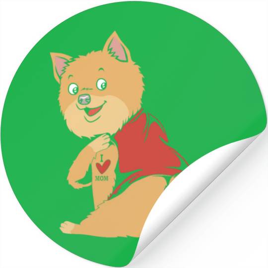 Mothers Day I Love Mom Tattoo Dog Pomeranian Stickers