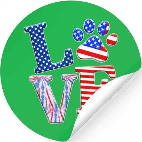 LOVE Dog Paw US Flag Tie Dye Dog Lover 4th Of July Stickers