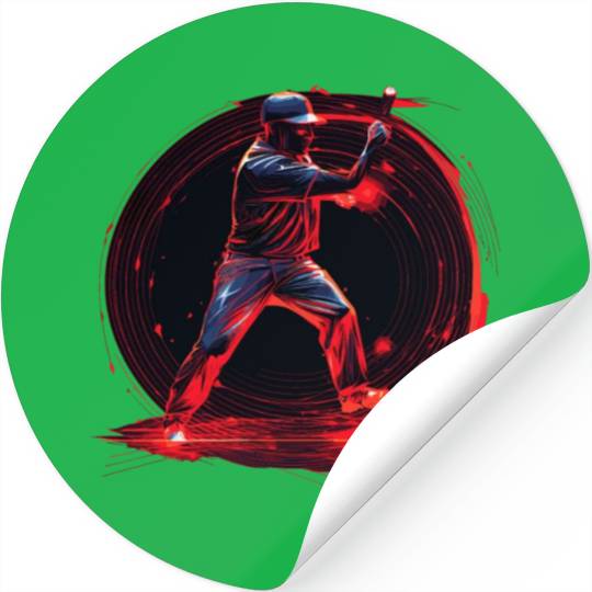 Baseball Pitcher in Red Neon, Pop Art Stickers