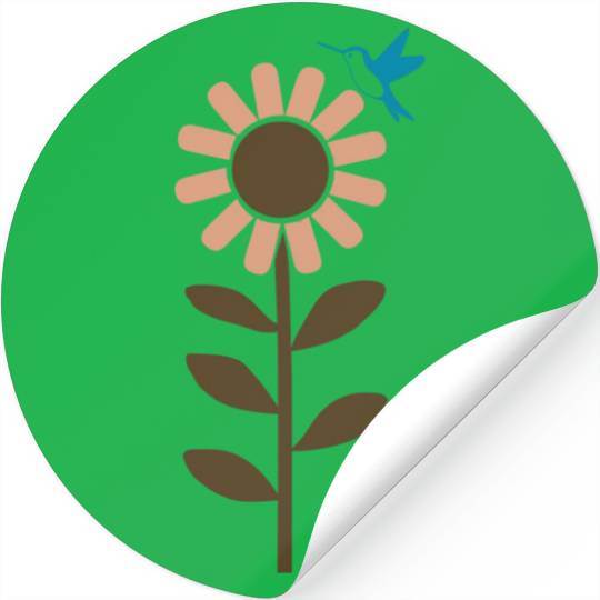 Hummingbird With Flower 3 Color Vector Stickers