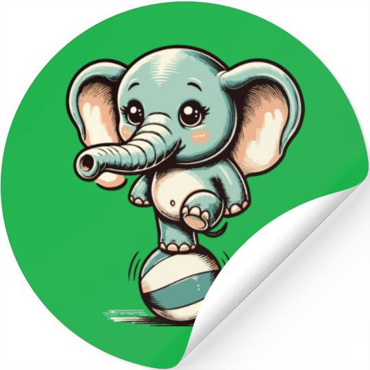 cute cartoon elephant on exercise ball Stickers