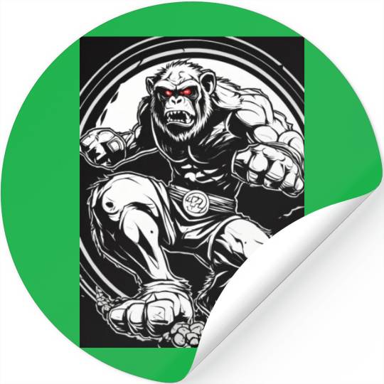 Zombie ape street fighter black and white circle l Stickers