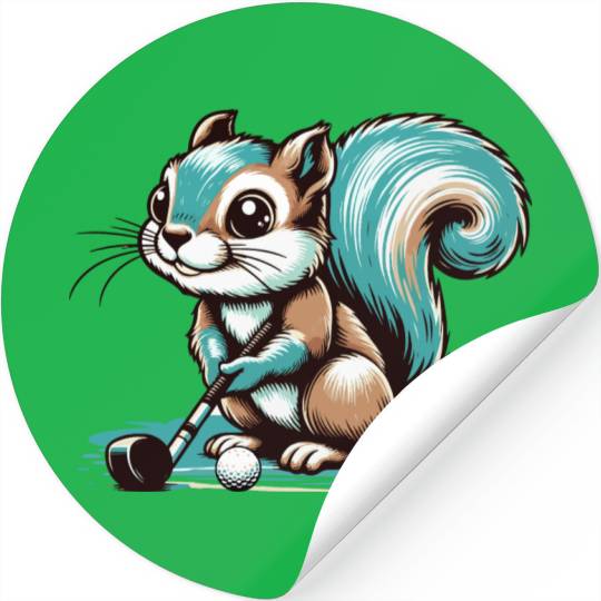 Cute cartoon squirrel playing golf Stickers