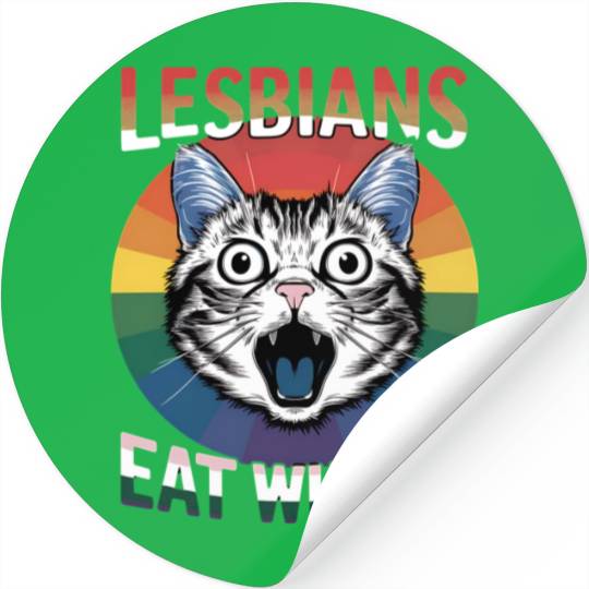 Lesbians Eat What Cat Humor LGBTQ Pride Flag Stickers