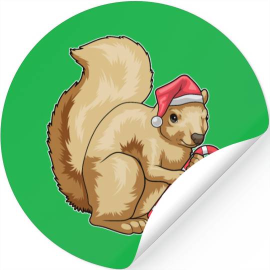 Squirrel Christmas Candy cane Stickers