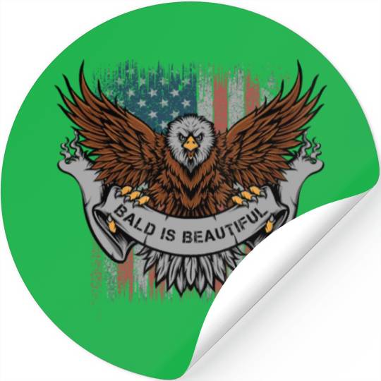 Bald Is Beautiful US Flag 4th Of July Funny Eagle Stickers