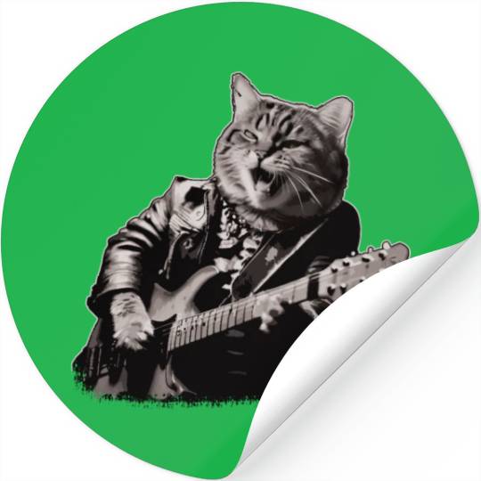 Rocker Cat Playing Guitar Instruments Meow Stickers