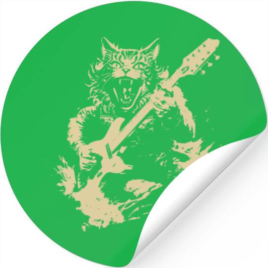 Meow Cat Playing Guitar Instruments Awesome Stickers