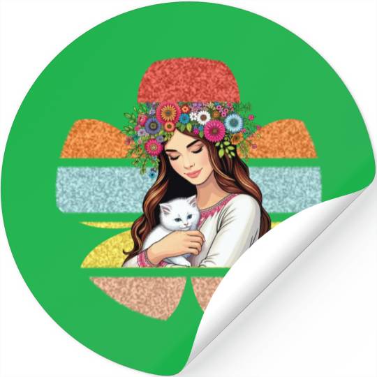 Feline grace, floral embrace Stickers
