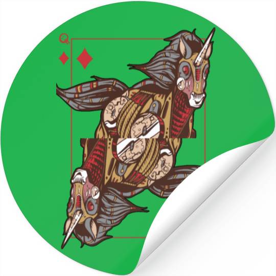 Unicorn steampunk card game Queen of Diamonds Poke Stickers