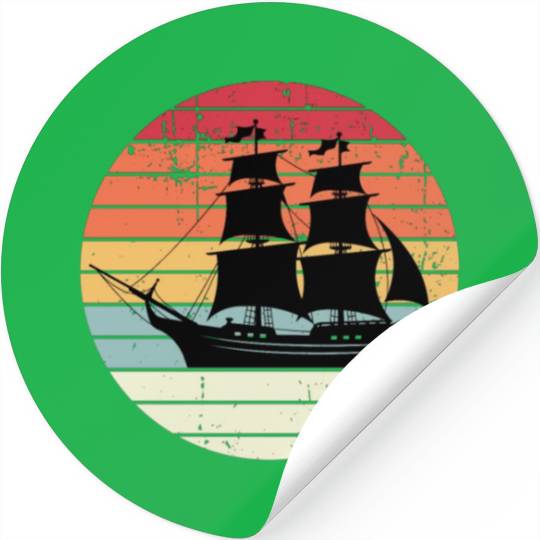 Retro Pirate Ship Sailing Love Vintage Sunset Stickers