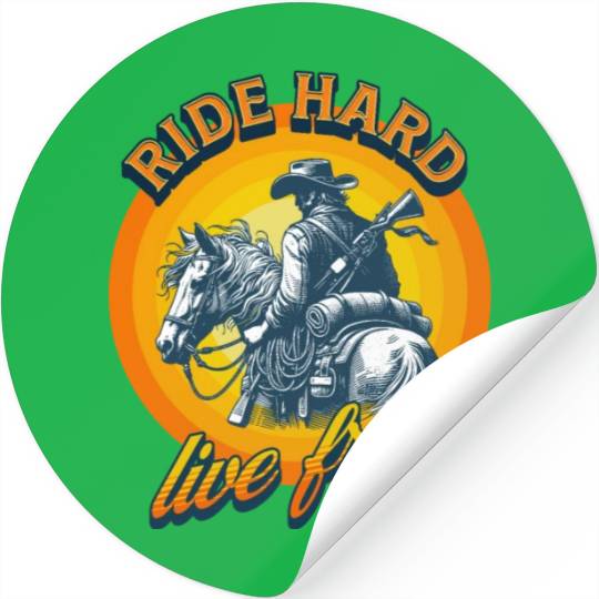 Western American Cowboy Retro Vintage Sunset Stickers