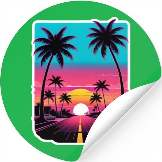 Lonely Road to Miami Sunset Vaporwave 80s Stickers