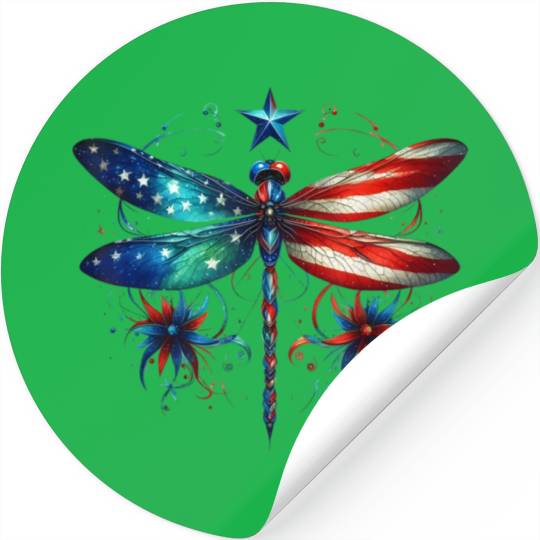 American Flag Dragonfly Patriotic 4th of July Stickers