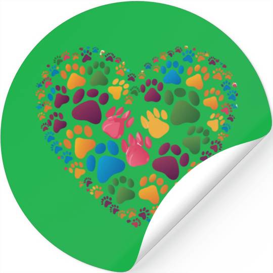 Colorful Cat Paw Prints Forming a Heart Shape Stickers