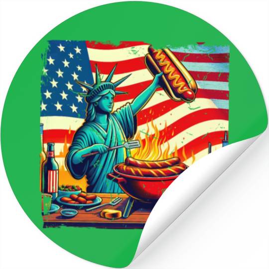 Nostalgic American BBQ Design Lady Liberty BBQ Stickers