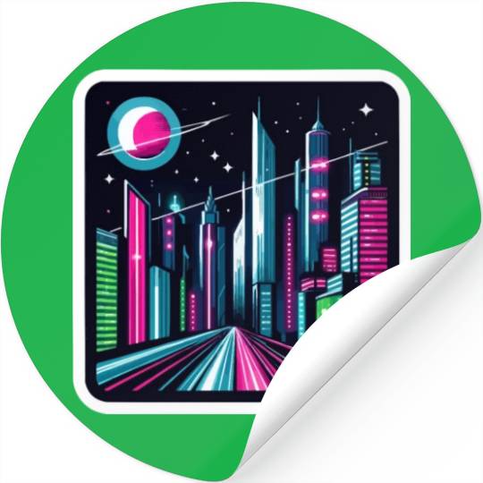 Futuristic cityscape Retro Synthwave Cyberpunk Stickers