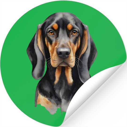 Elegant watercolor Black & Tan Coonhound Dog Stickers