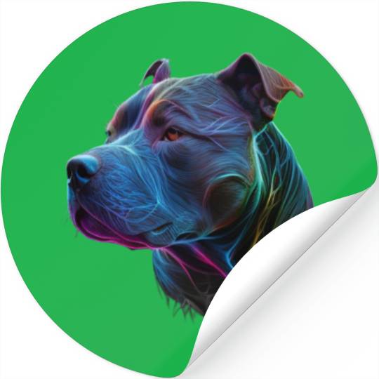 Neon Bluenose Pitbull Dog 3D Face Art Stickers