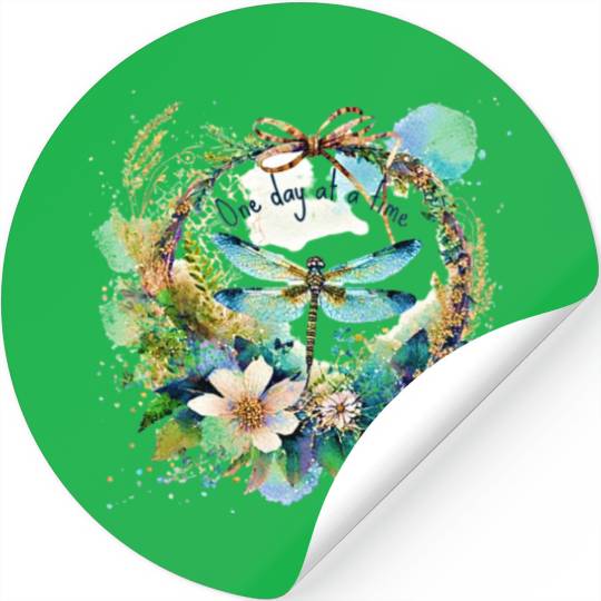 One day at a time dragonfly floral Stickers