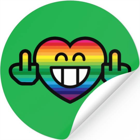 Emoticon Grin Rainbow Heart with Stinkfingers Stickers
