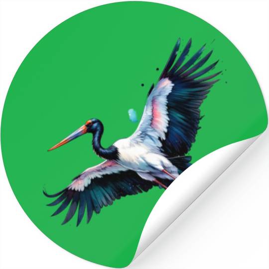 Black Necked Stork in Flight Stickers