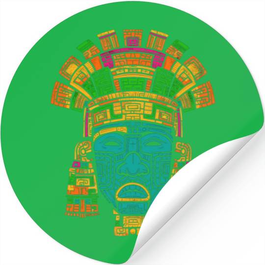 Aztec God Ancient Mythology Tlaloc Mask Vibrant Stickers