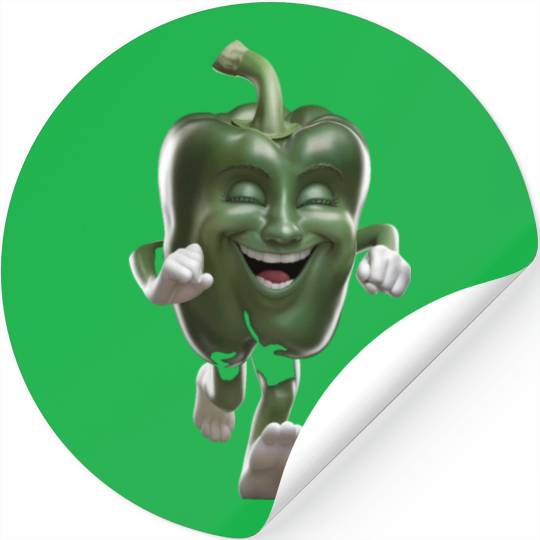 Green Bell Pepper Running Realistic Stickers