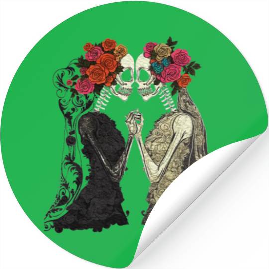 Lesbian Couple Skeletons Kissing LGBTQ Pride Stickers
