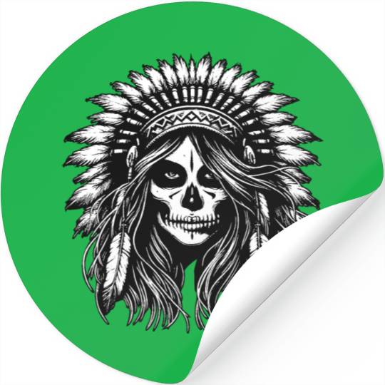 Dark Art Skull Indian Apache Girl Vintage Stickers