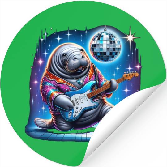 Disco Ball Guitar Manatee Stickers