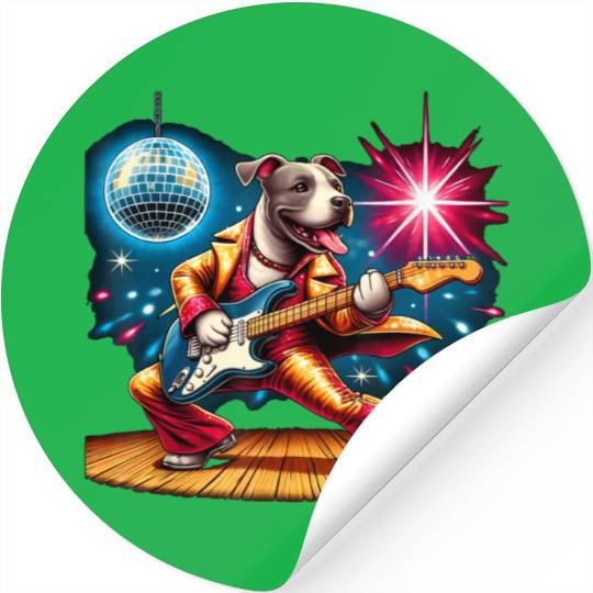 Disco Ball Guitar dog Stickers