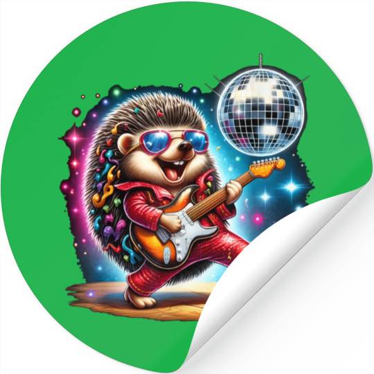 Disco Ball Guitar Hedgehog Stickers