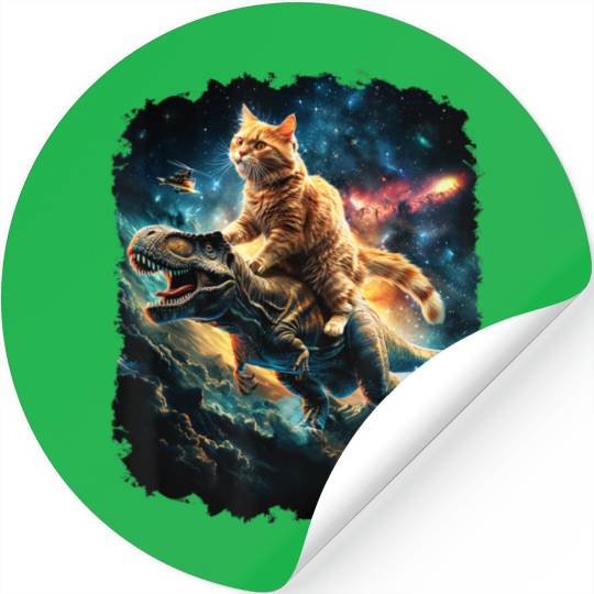 Cat Riding Dinosaur Rex Stickers