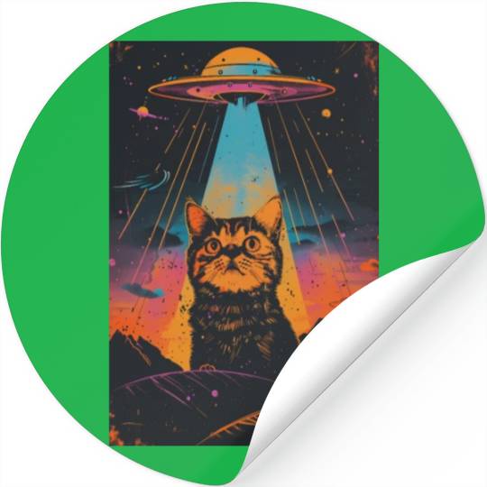 Catzilla Vintage Funny Cute Cat Art Alien and Cat Stickers