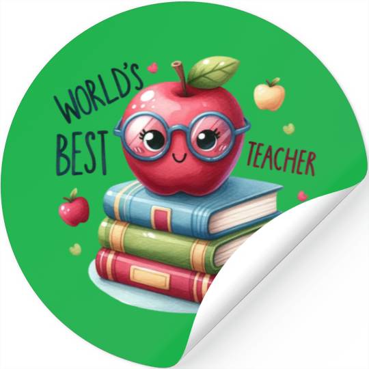 Worlds Best Teacher Apple And Books For Teacher Stickers