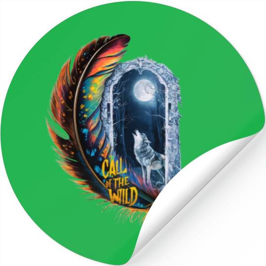 Glowing feather with wolf howling at the moon Stickers
