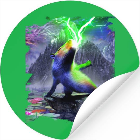 Capybara Spewing Lightning Funny Stickers