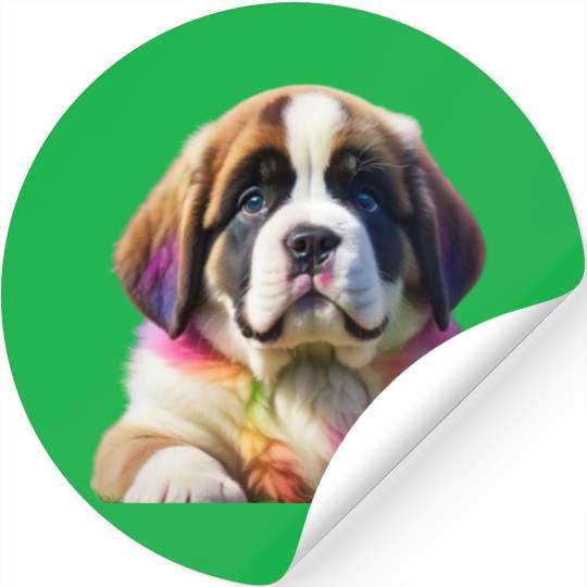 Rainbow Ombre Saint Bernard Puppy Stickers