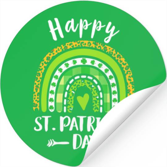 Happy St Patricks Day Rainbow Leopard Print Stickers