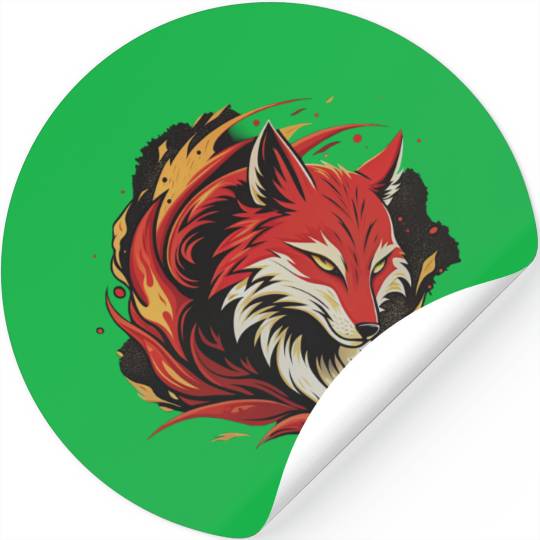 Illustration of a fox's head in red and black. Stickers