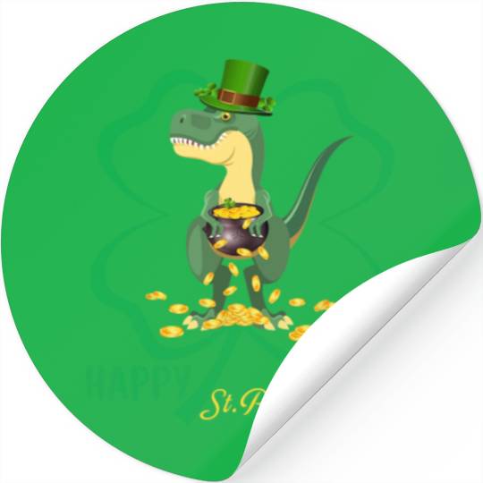 Happy St Pat Rex Day Dinosaur Irish Shamrock Stickers