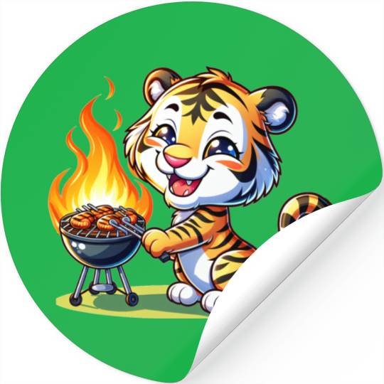 Cute BBQ Tiger Stickers