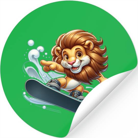 Cute Snowboarder Lion Stickers