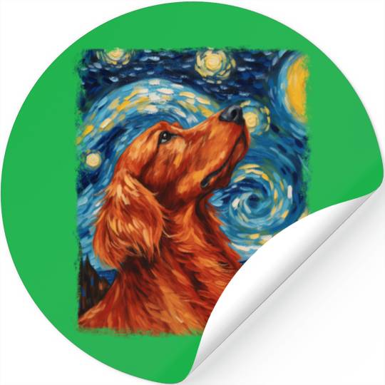 Irish Setter Dog Starry Night Painting Stickers